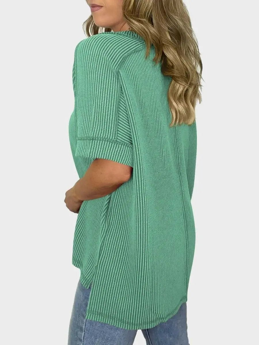 Lovelet Texture V-Neck Half Sleeve T-Shirt - Love Salve 