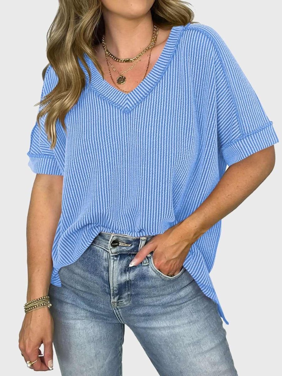 Lovelet Texture V-Neck Half Sleeve T-Shirt - Love Salve 