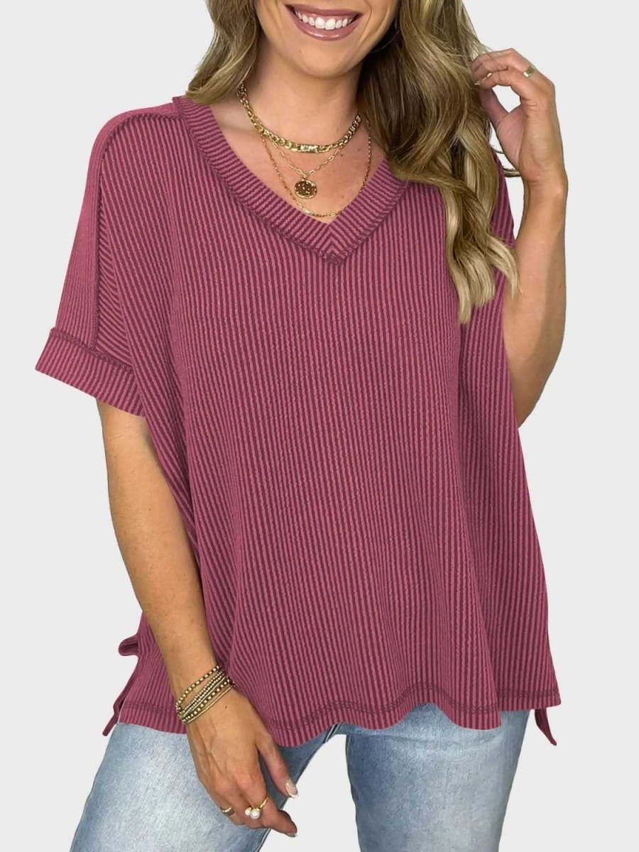 Lovelet Texture V-Neck Half Sleeve T-Shirt - Love Salve 