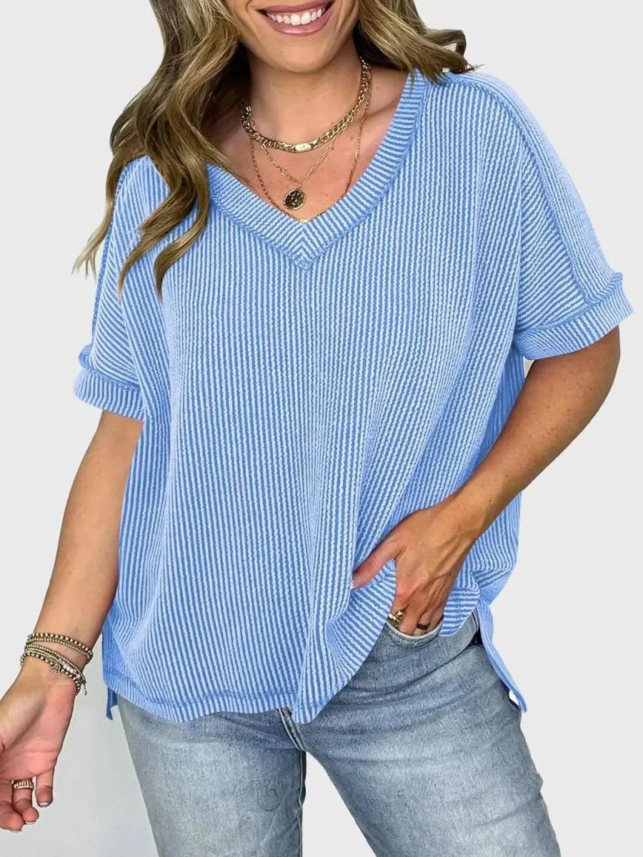Lovelet Texture V-Neck Half Sleeve T-Shirt - Love Salve 
