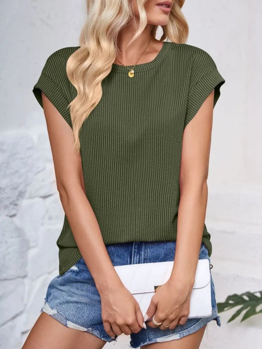 Lovelet Textured Round Neck Cap Sleeve Blouse for Women - Love Salve 