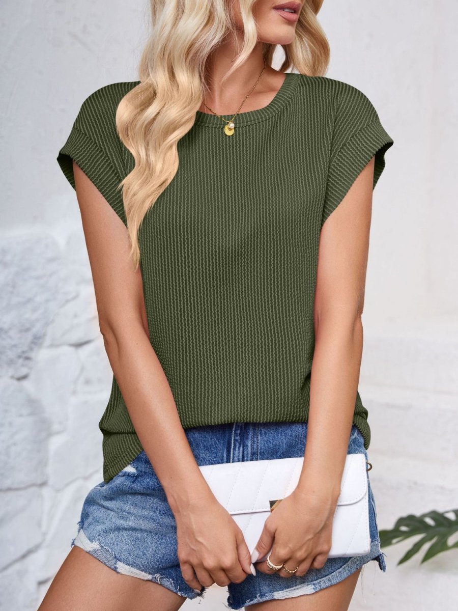 Lovelet Textured Round Neck Cap Sleeve Blouse for Women - Love Salve 