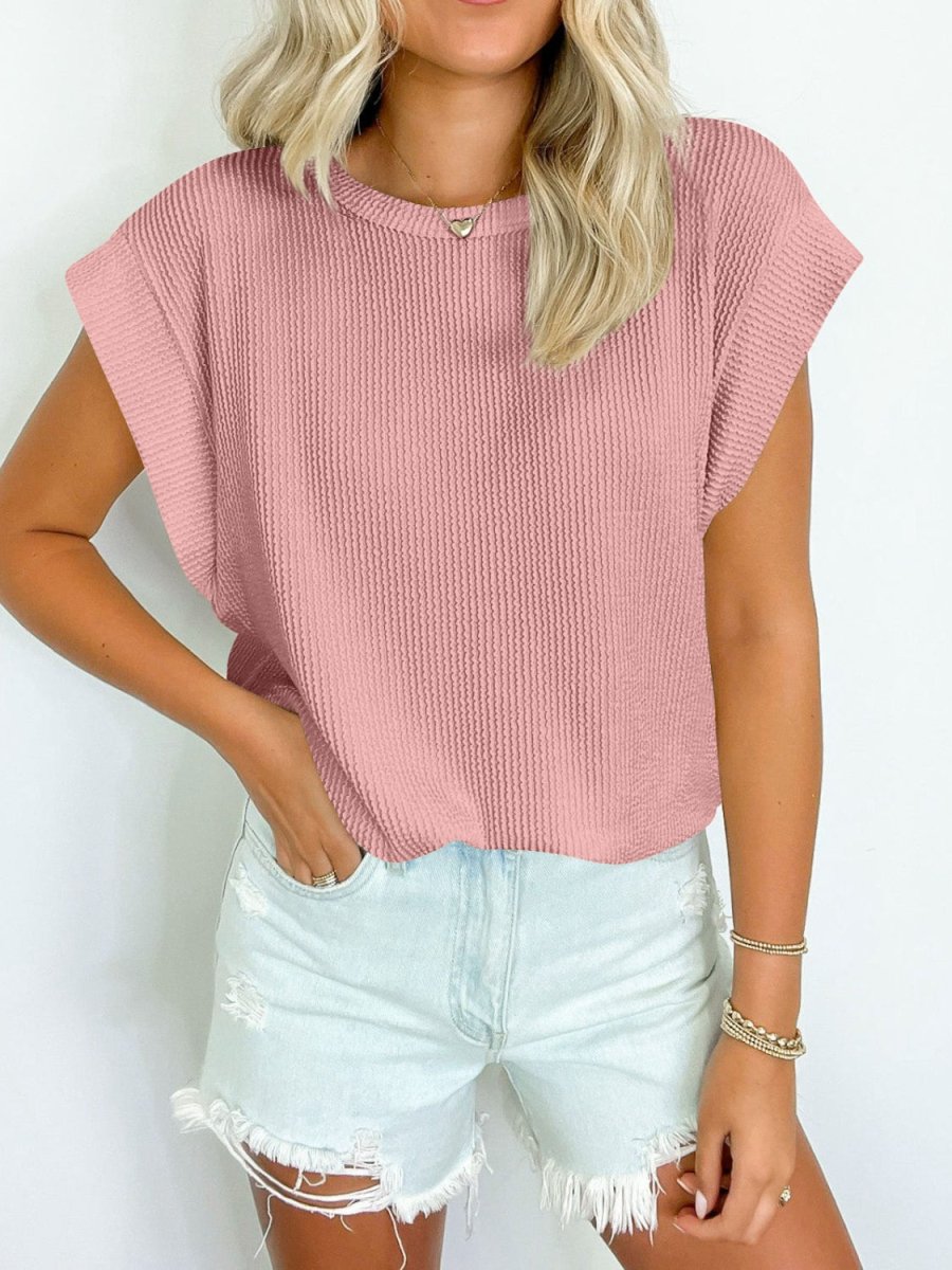 Lovelet Textured Round Neck Cap Sleeve Blouse for Women - Love Salve 