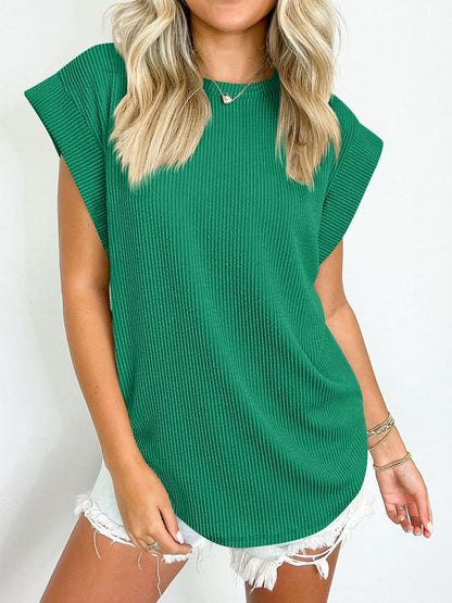 Lovelet Textured Round Neck Cap Sleeve Blouse for Women - Love Salve 