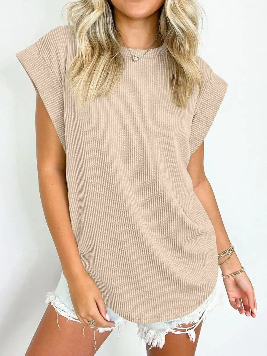 Lovelet Textured Round Neck Cap Sleeve Blouse for Women - Love Salve 
