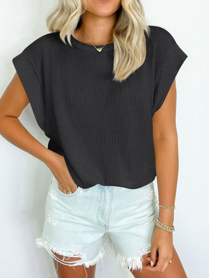 Lovelet Textured Round Neck Cap Sleeve Blouse for Women - Love Salve 