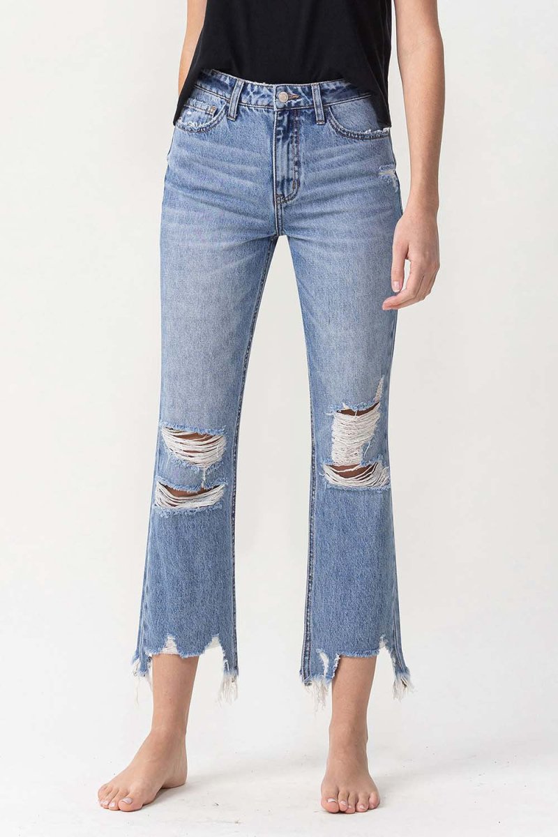 Lovervet High Rise Distressed Straight Jeans for Women - Love Salve 