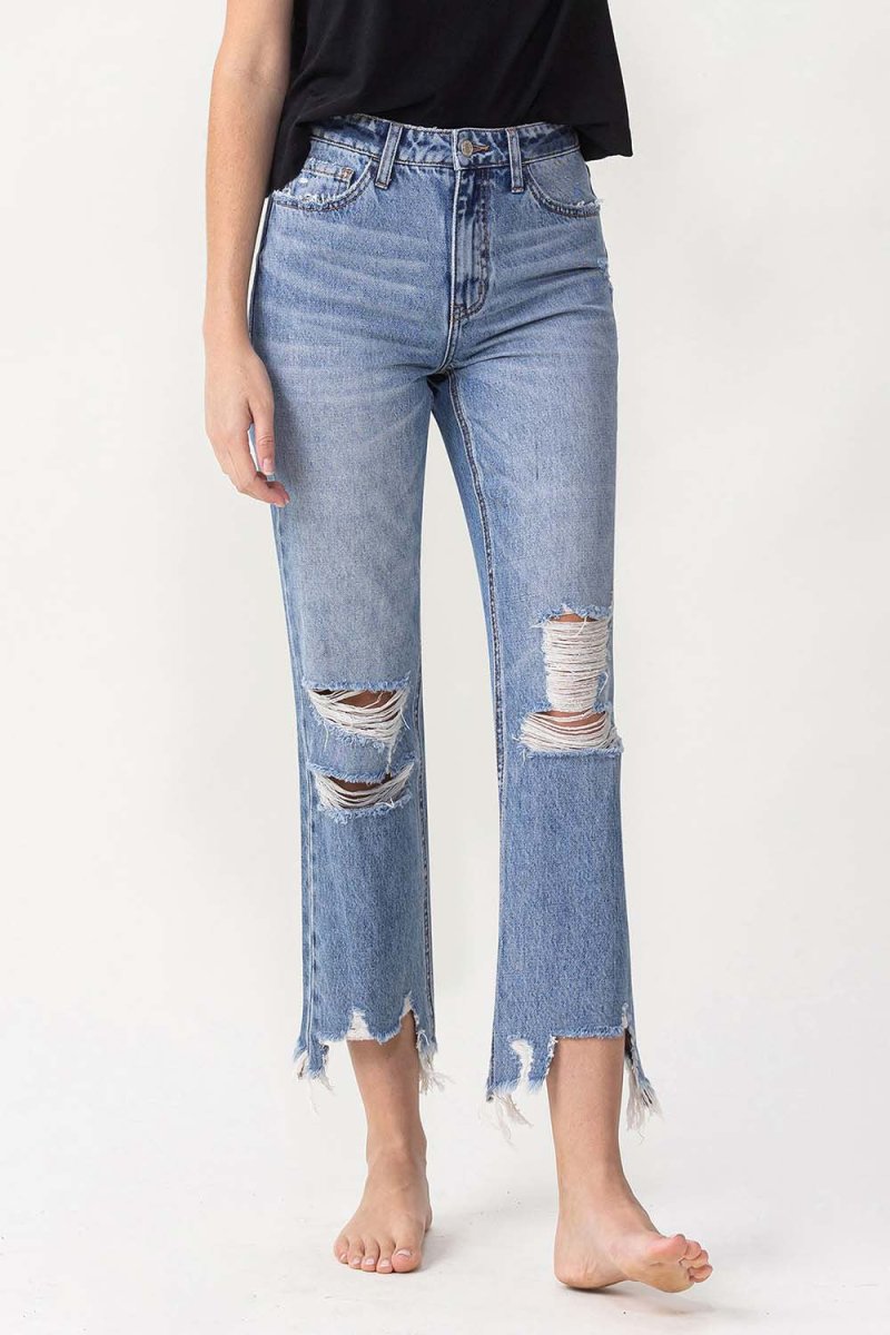 Lovervet High Rise Distressed Straight Jeans for Women - Love Salve 