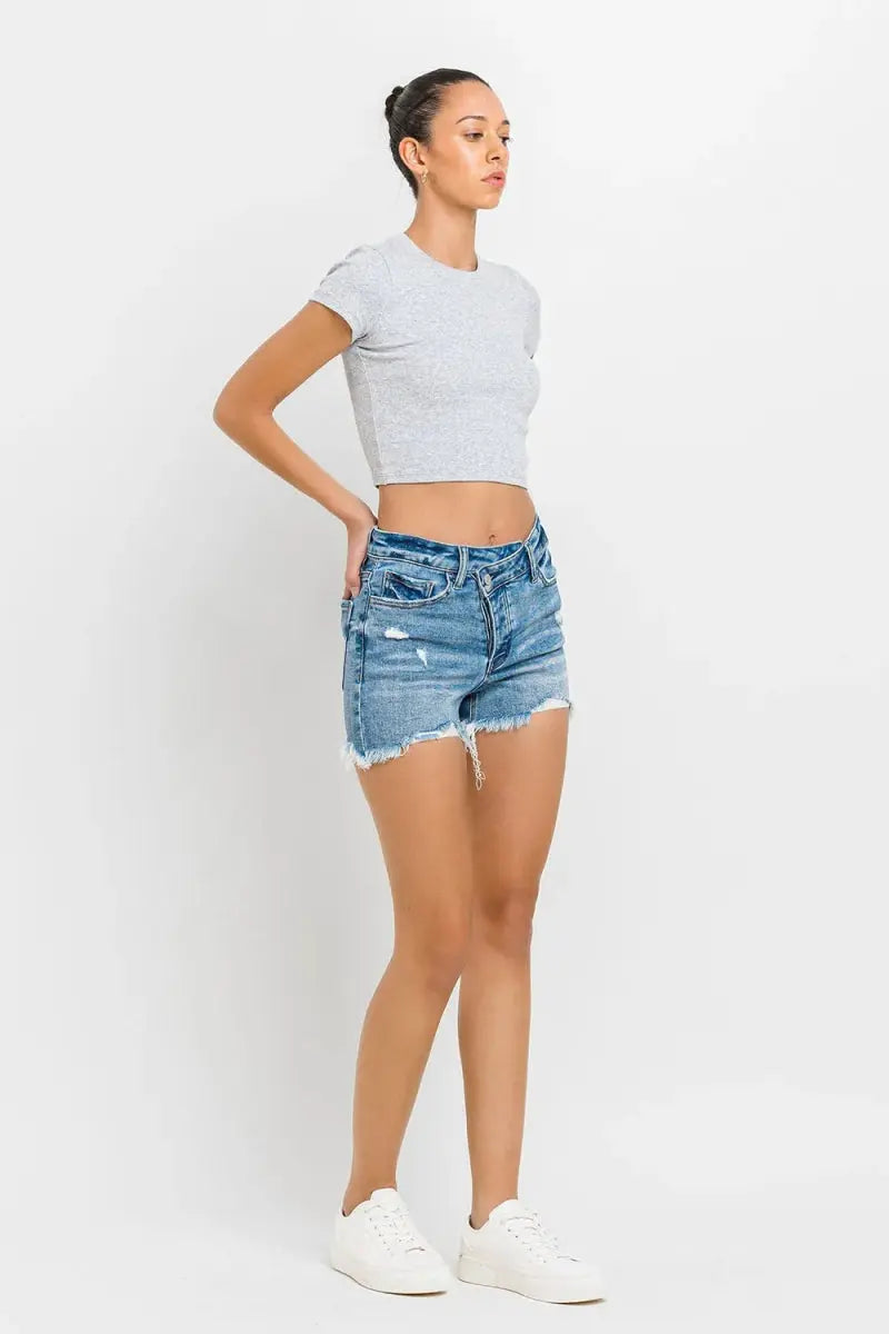 Lovervet Stepped Waist Raw Hem Denim Shorts for Women - Love Salve 