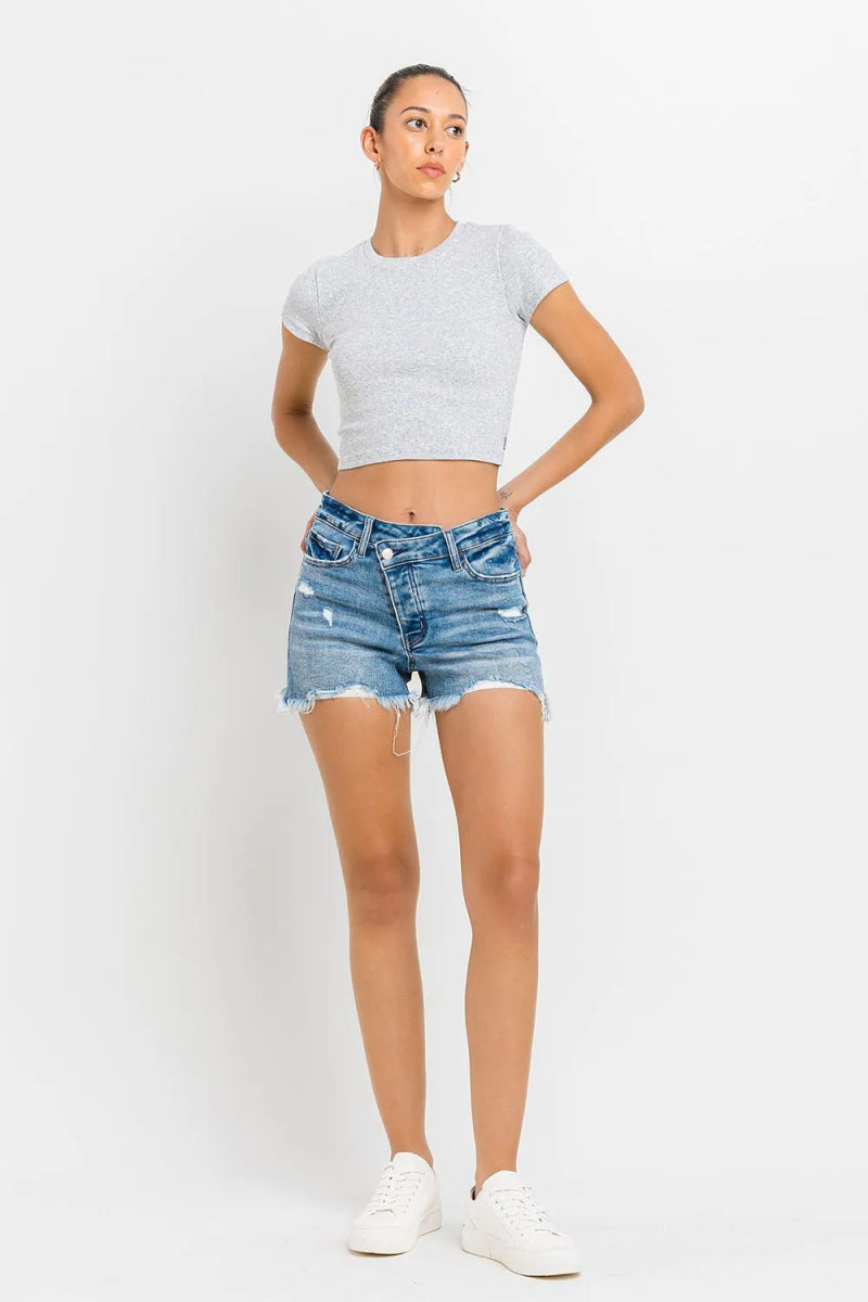 Lovervet Stepped Waist Raw Hem Denim Shorts for Women - Love Salve 