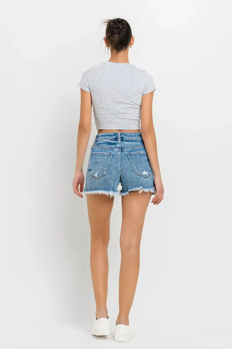 Lovervet Stepped Waist Raw Hem Denim Shorts for Women - Love Salve 