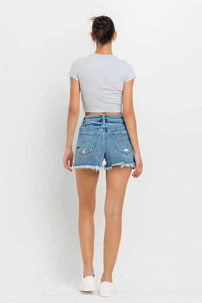 Lovervet Stepped Waist Raw Hem Denim Shorts for Women - Love Salve 