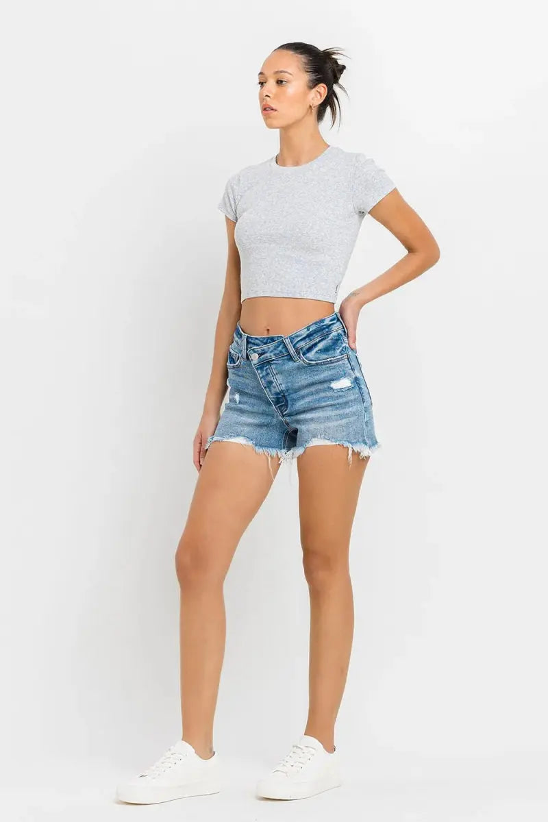 Lovervet Stepped Waist Raw Hem Denim Shorts for Women - Love Salve 