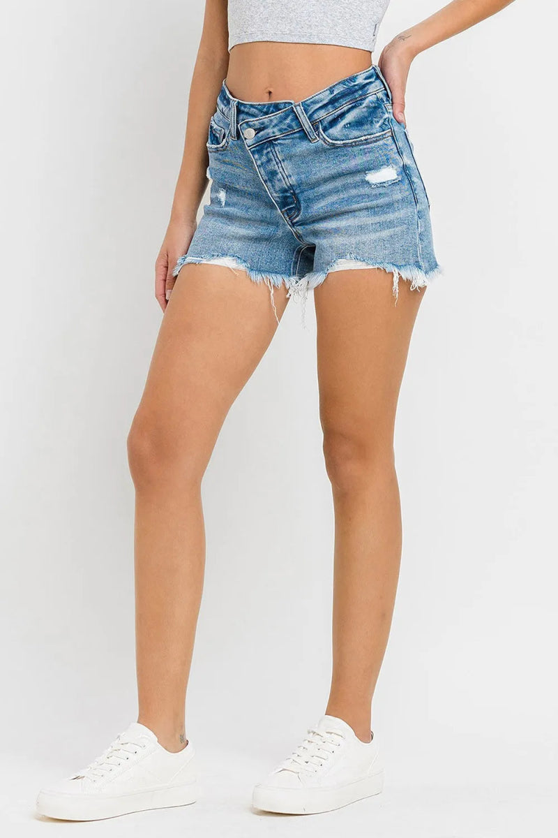 Lovervet Stepped Waist Raw Hem Denim Shorts for Women - Love Salve