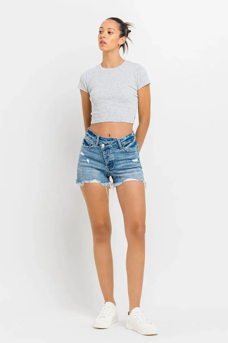 Lovervet Stepped Waist Raw Hem Denim Shorts for Women - Love Salve 
