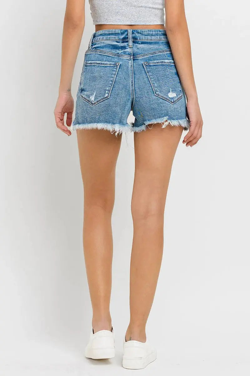 Lovervet Stepped Waist Raw Hem Denim Shorts for Women - Love Salve 