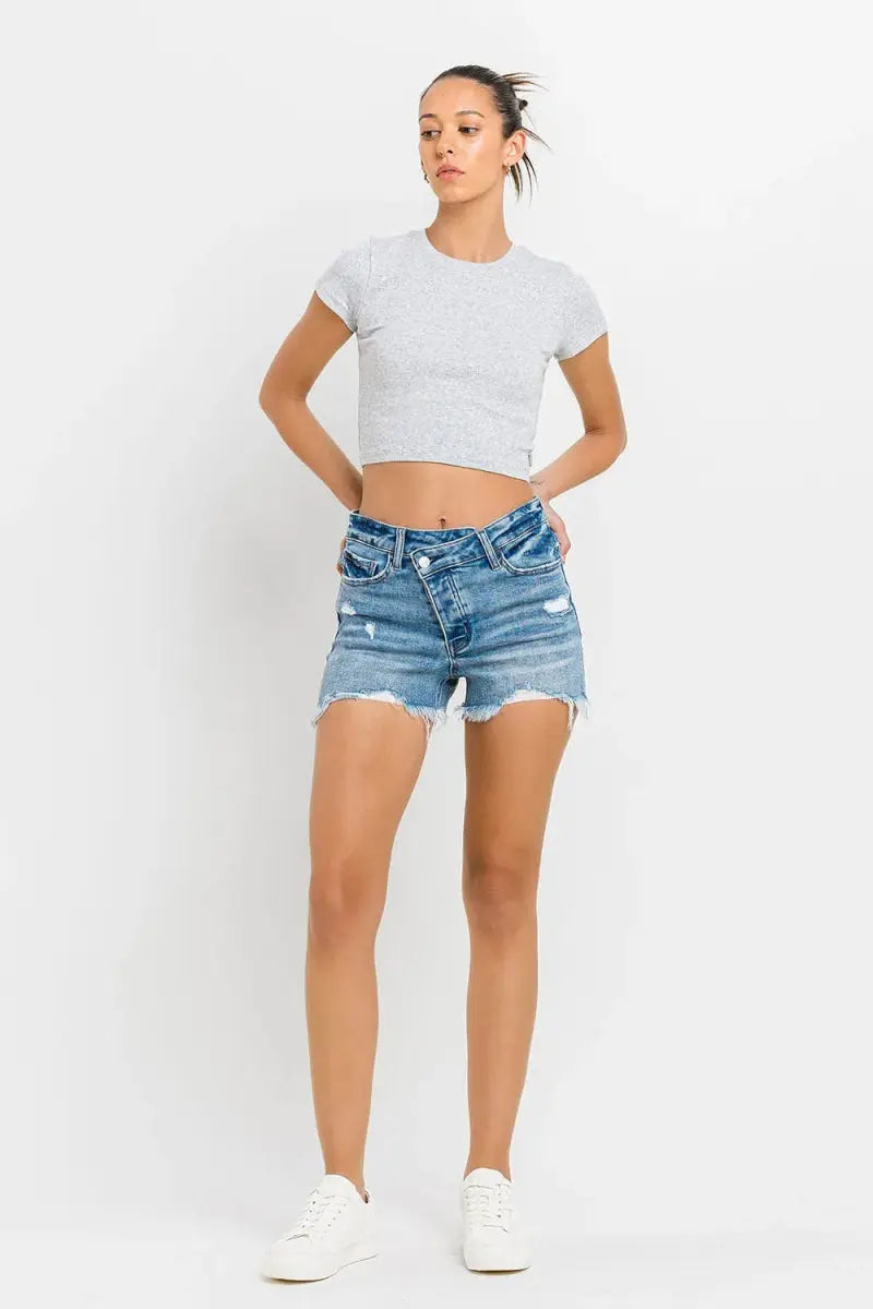 Lovervet Stepped Waist Raw Hem Denim Shorts for Women - Love Salve 