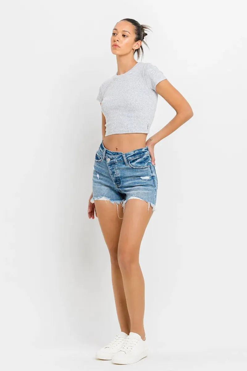 Lovervet Stepped Waist Raw Hem Denim Shorts for Women - Love Salve 