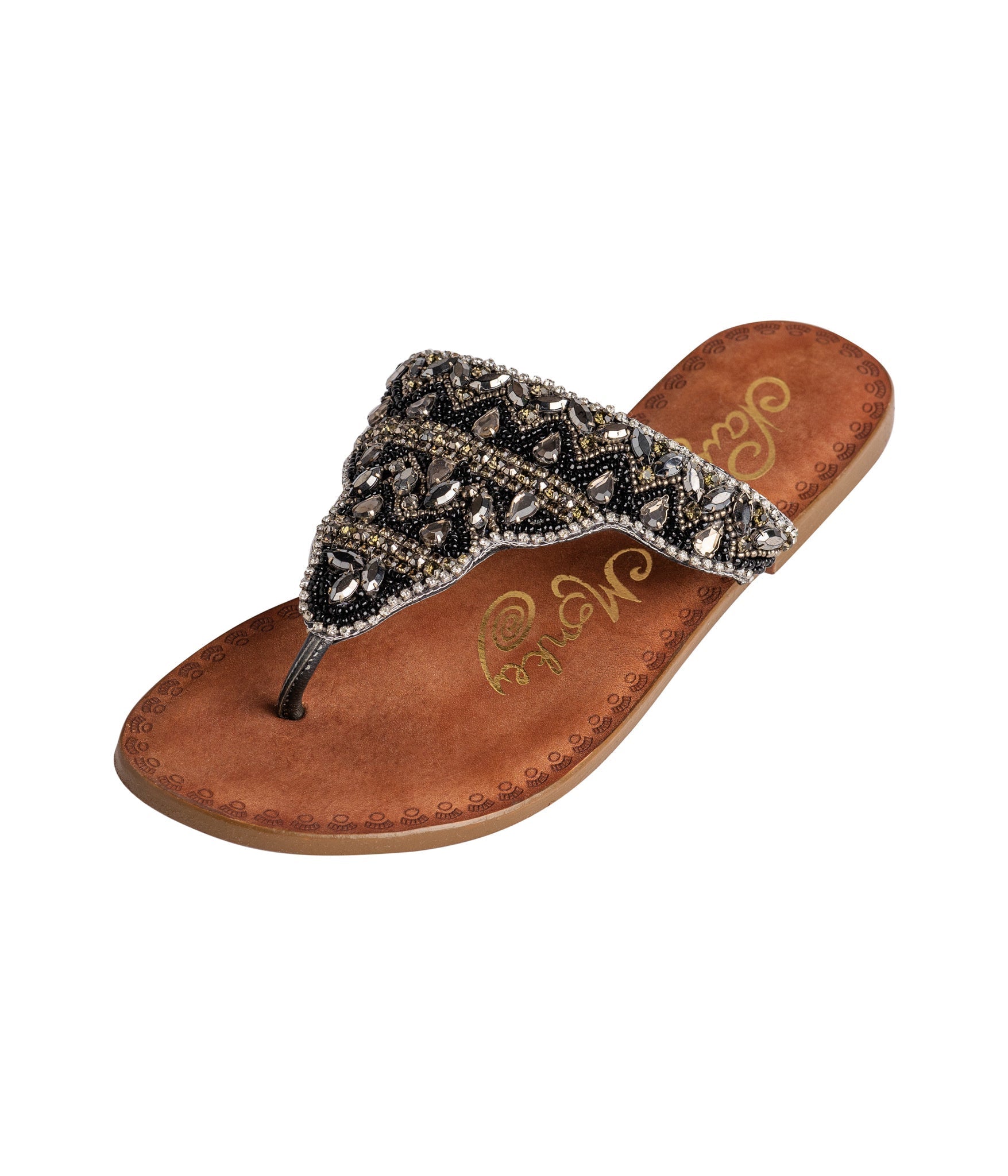 Loving U Black Jeweled Sandals Genuine Leather Footbed Naughty Monkey