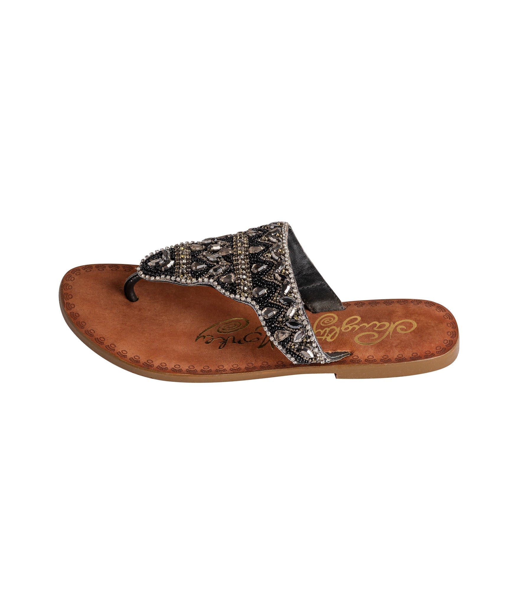 Loving U Black Jeweled Sandals Genuine Leather Footbed Naughty Monkey
