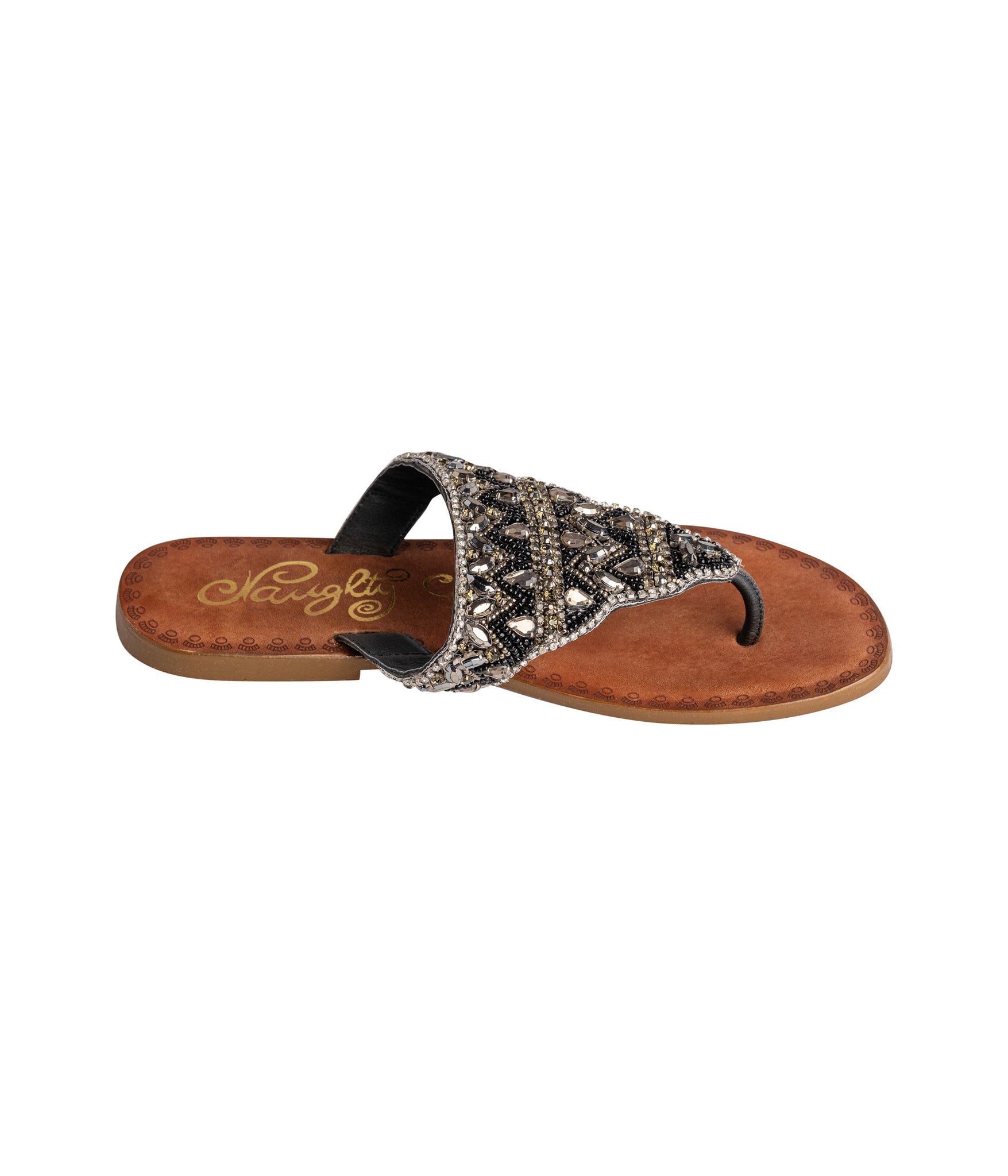 Loving U Black Jeweled Sandals Genuine Leather Footbed Naughty Monkey