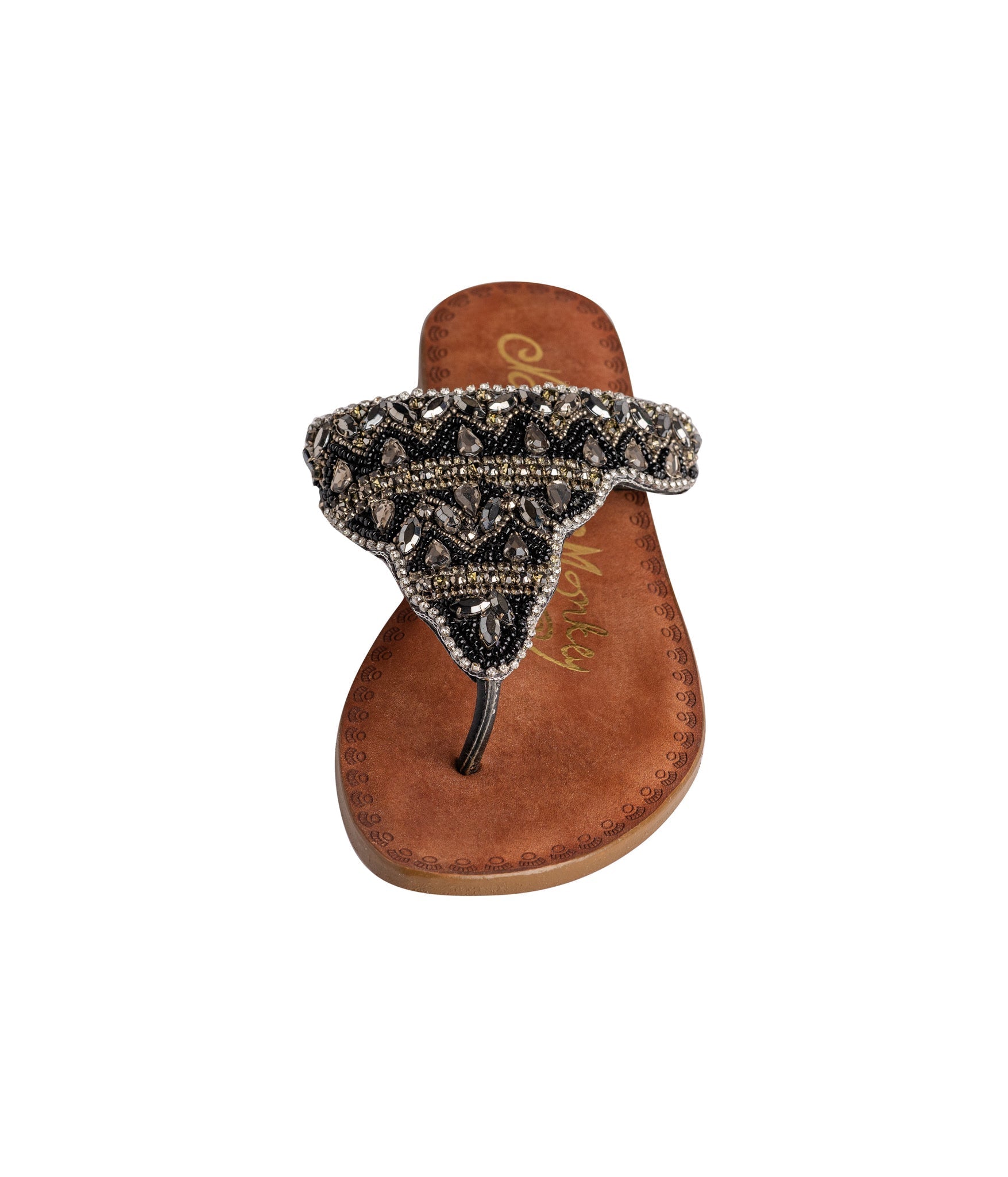 Loving U Black Jeweled Sandals Genuine Leather Footbed Naughty Monkey