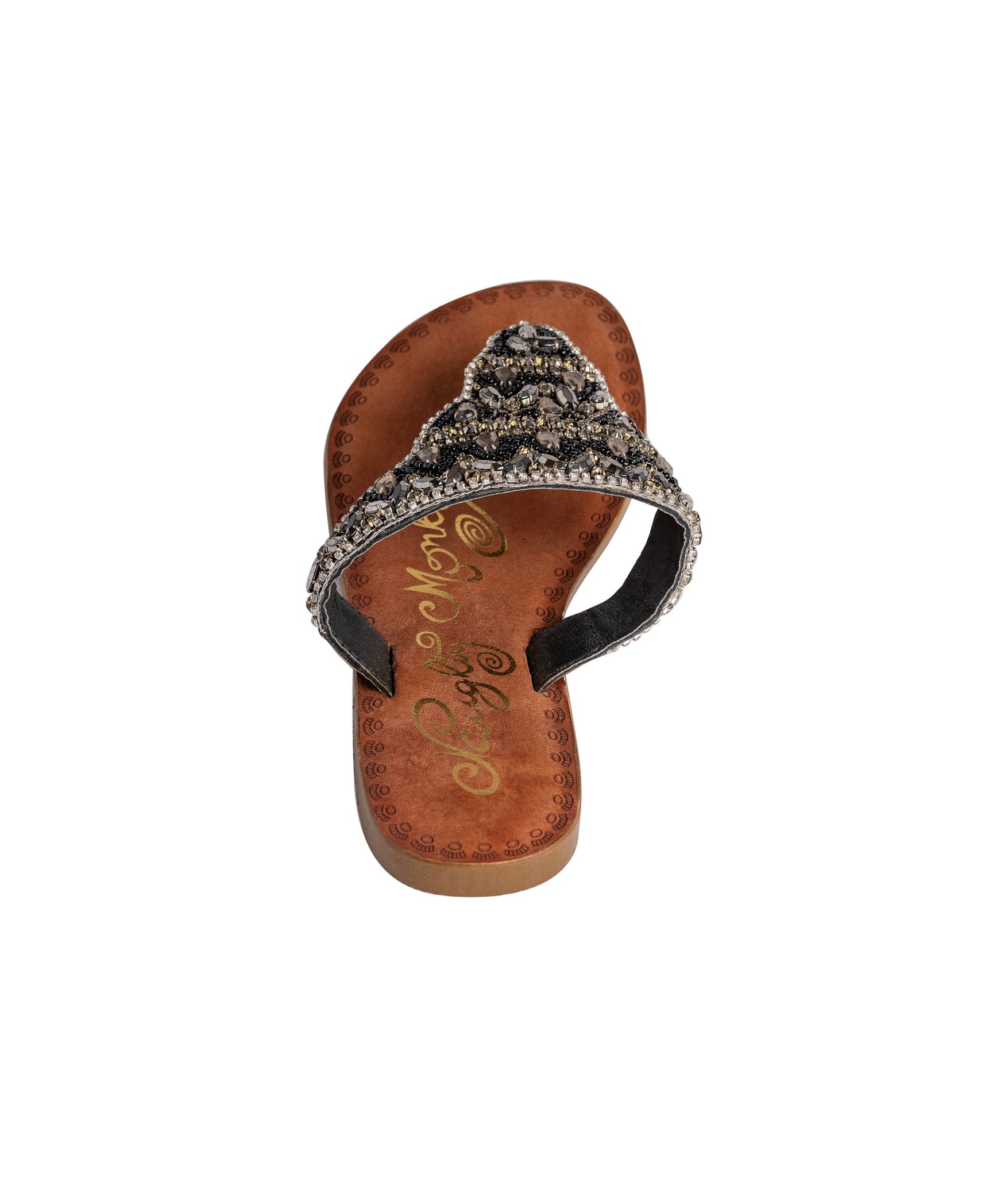 Loving U Black Jeweled Sandals Genuine Leather Footbed Naughty Monkey
