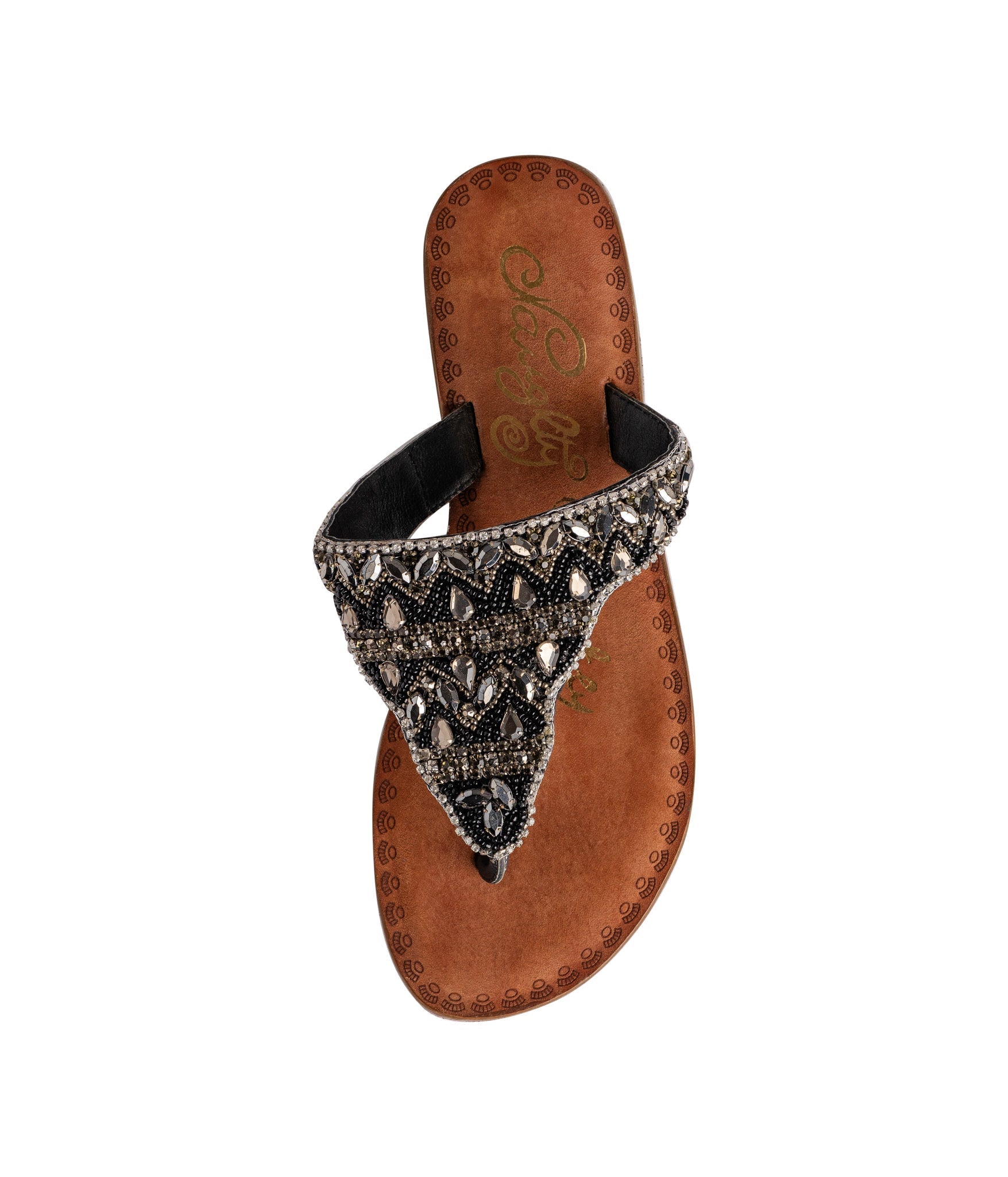Loving U Black Jeweled Sandals Genuine Leather Footbed Naughty Monkey