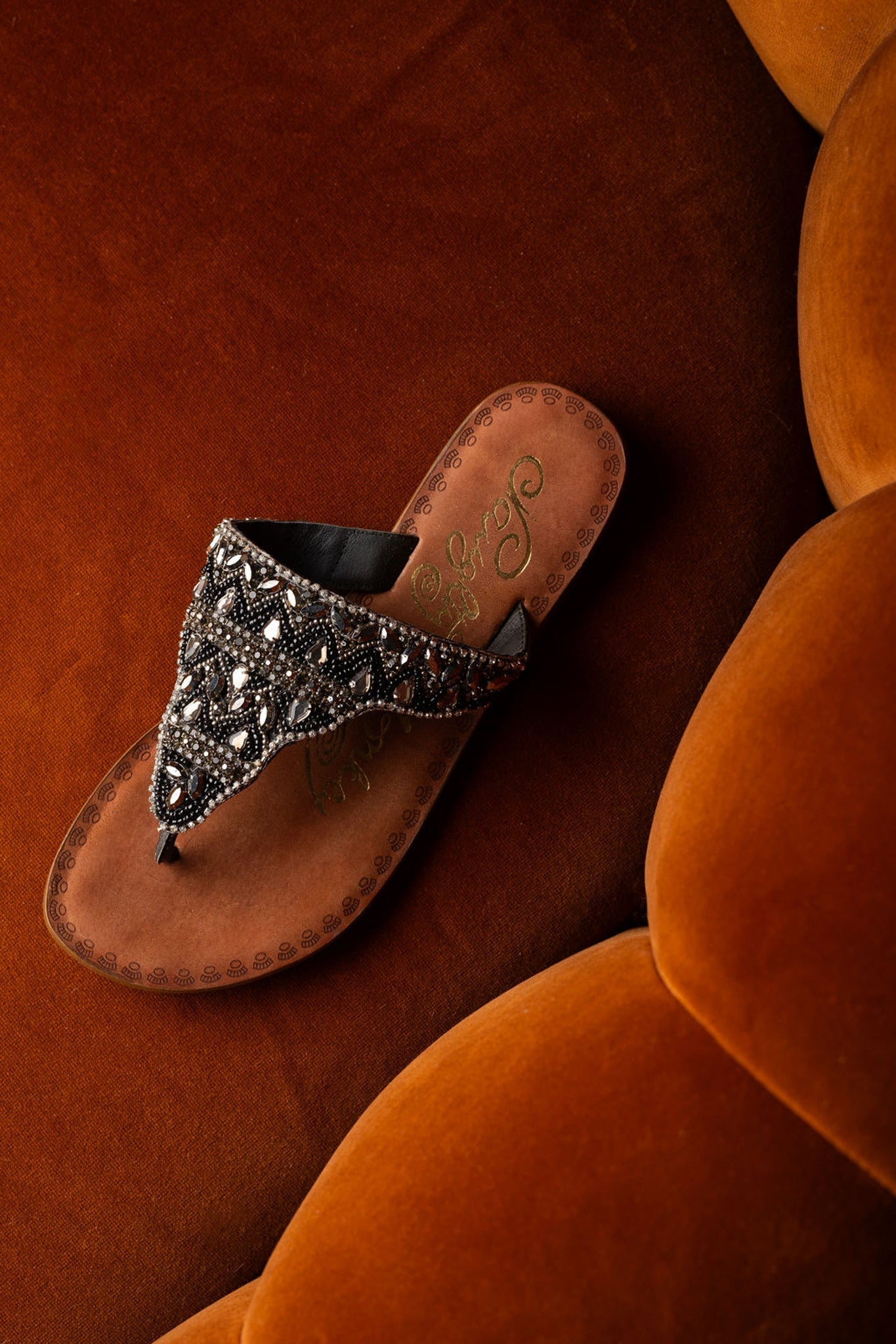 Loving U Black Jeweled Sandals Genuine Leather Footbed Naughty Monkey