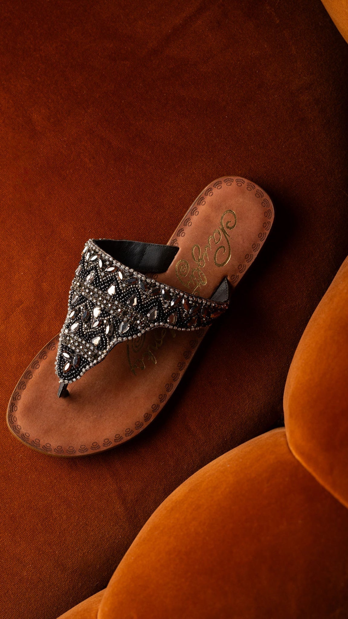 Loving U Black Jeweled Sandals Genuine Leather Footbed Naughty Monkey