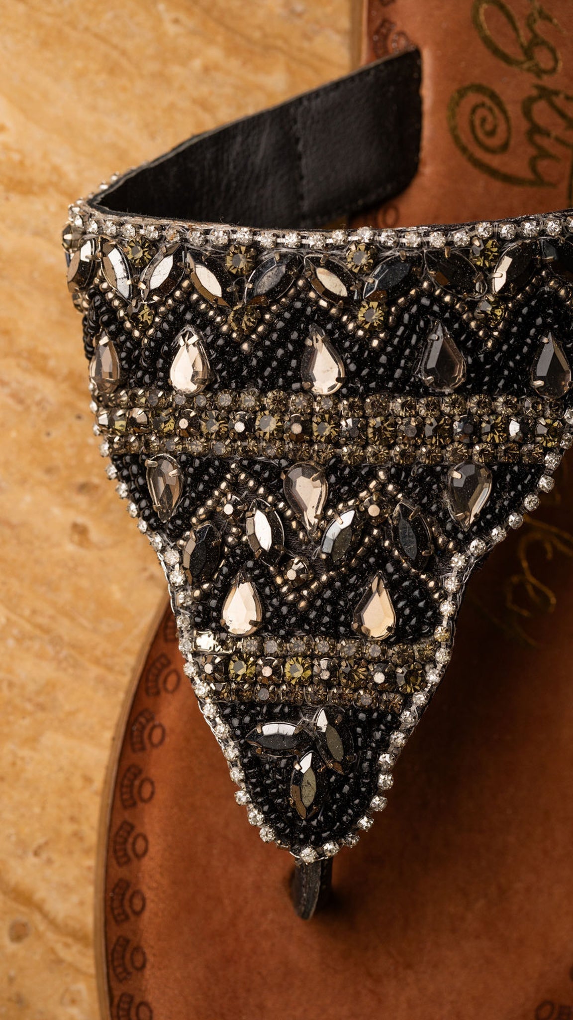 Loving U Black Jeweled Sandals Genuine Leather Footbed Naughty Monkey