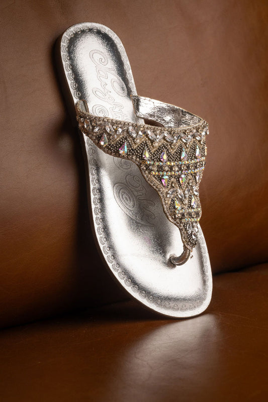 Loving U Silver Jeweled Sandals Leather Upper For Brides Naughty Monkey