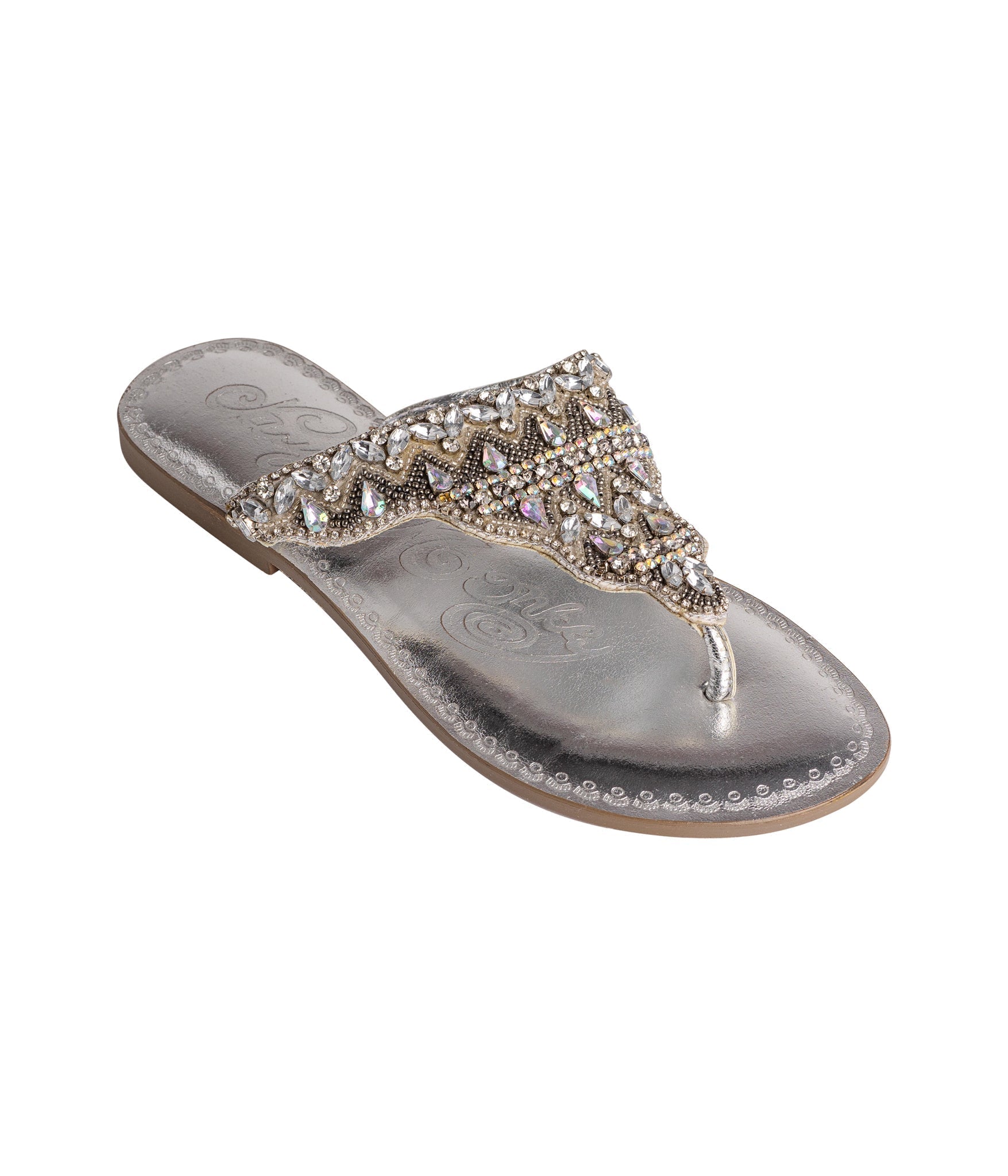 Loving U Silver Jeweled Sandals Leather Upper For Brides Naughty Monkey