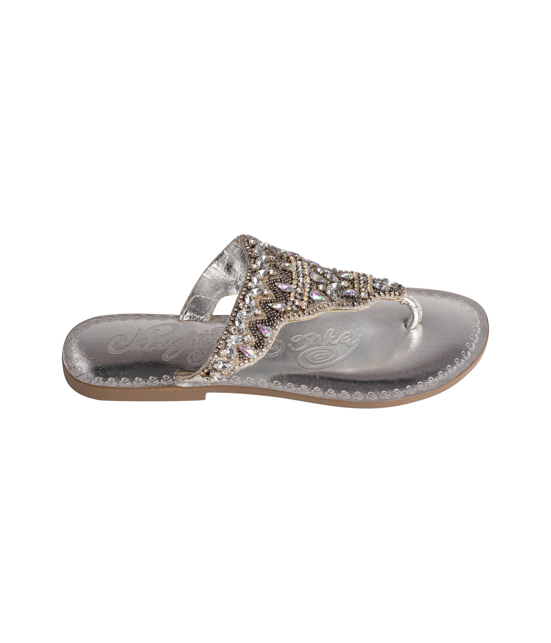 Loving U Silver Jeweled Sandals Leather Upper For Brides Naughty Monkey
