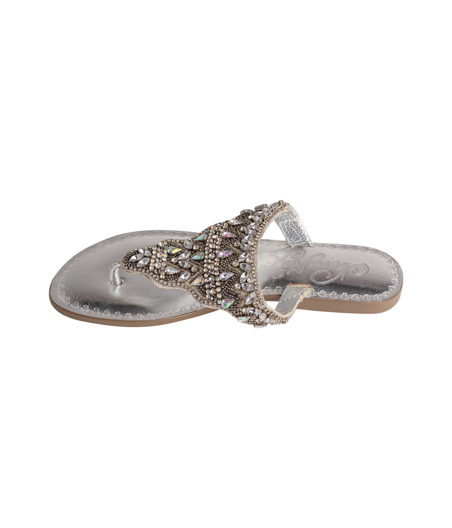 Loving U Silver Jeweled Sandals Leather Upper For Brides Naughty Monkey