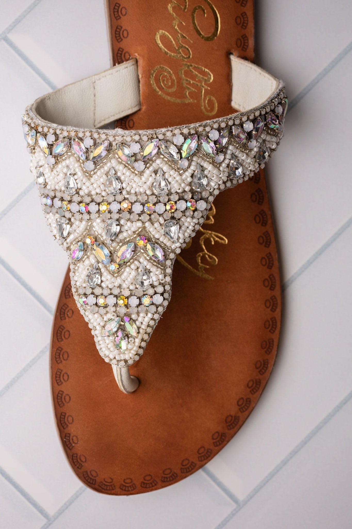 Loving U White Jeweled Bridal Sandals Premium Leather Upper Naughty Monkey