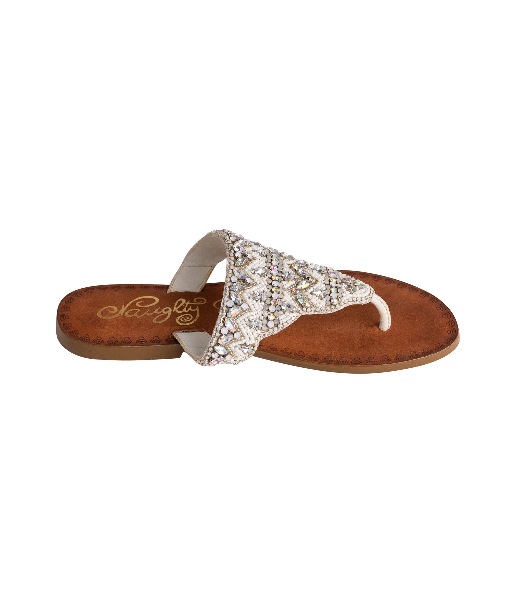 Loving U White Jeweled Bridal Sandals Premium Leather Upper Naughty Monkey