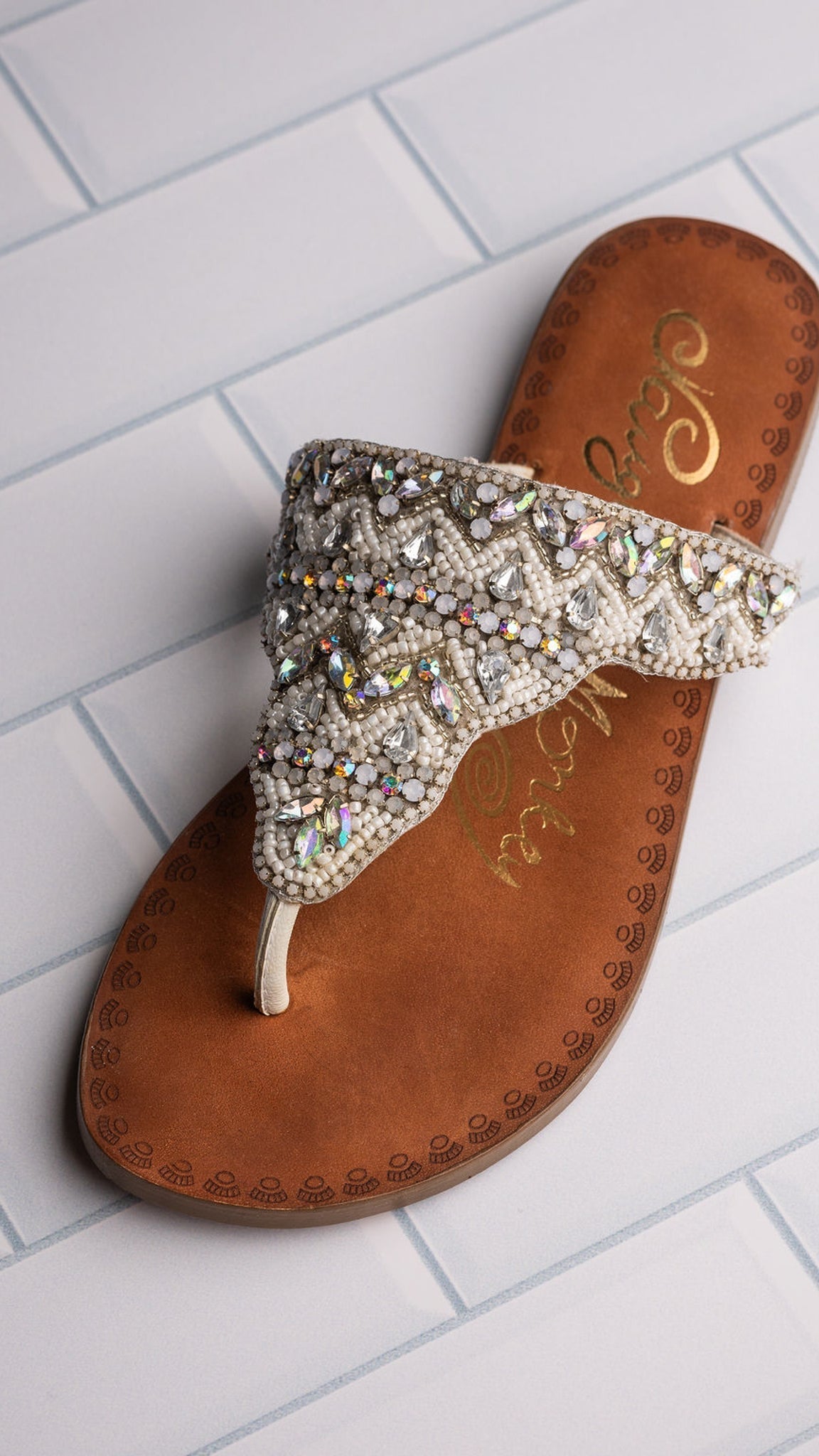 Loving U White Jeweled Bridal Sandals Premium Leather Upper Naughty Monkey