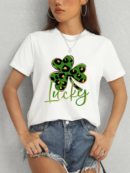 Lucky Clover Round Neck Short Sleeve T-Shirt - Love Salve