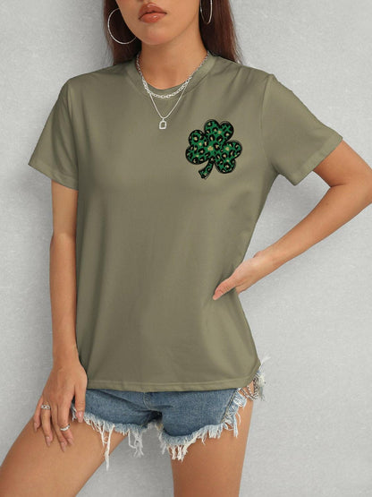 Lucky Clover Round Neck Short Sleeve T-Shirt - Love Salve