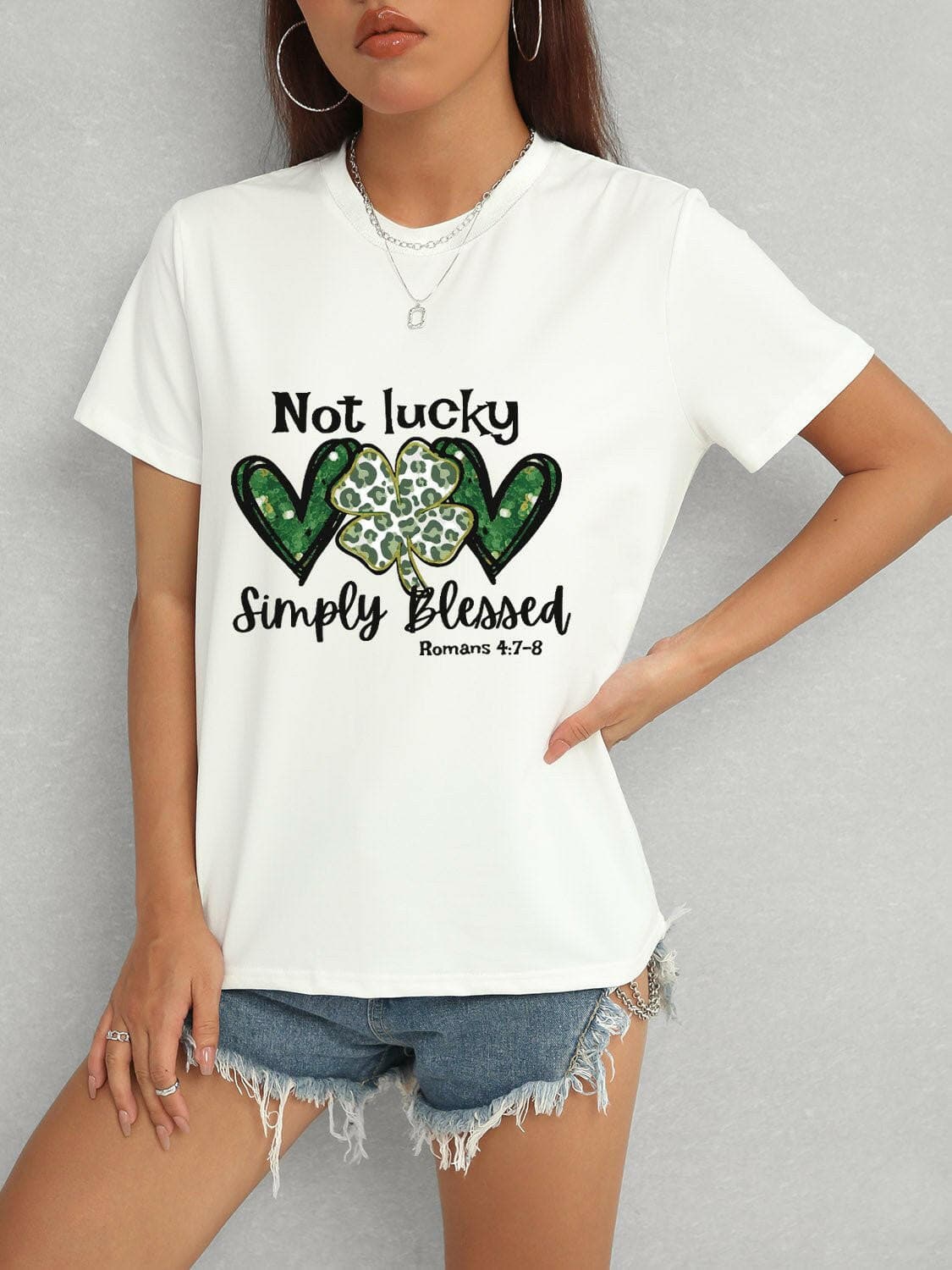 Lucky Clover Round Neck Short Sleeve T-Shirt - Love Salve