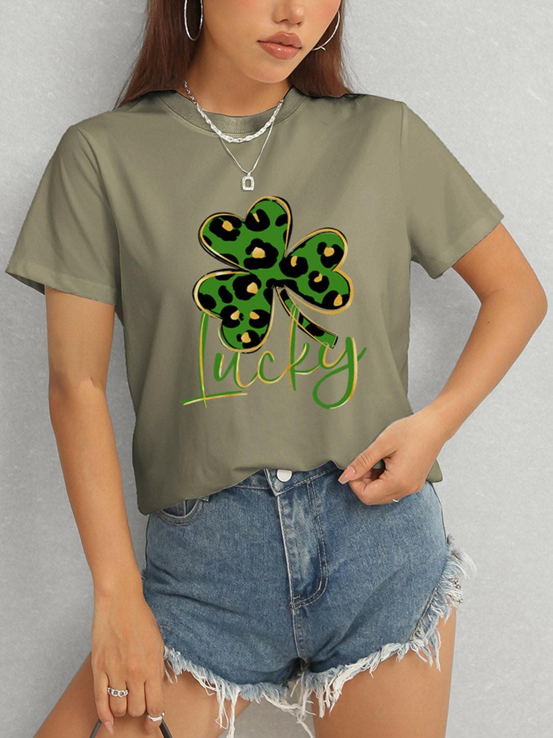 Lucky Clover Round Neck Short Sleeve T-Shirt - Love Salve