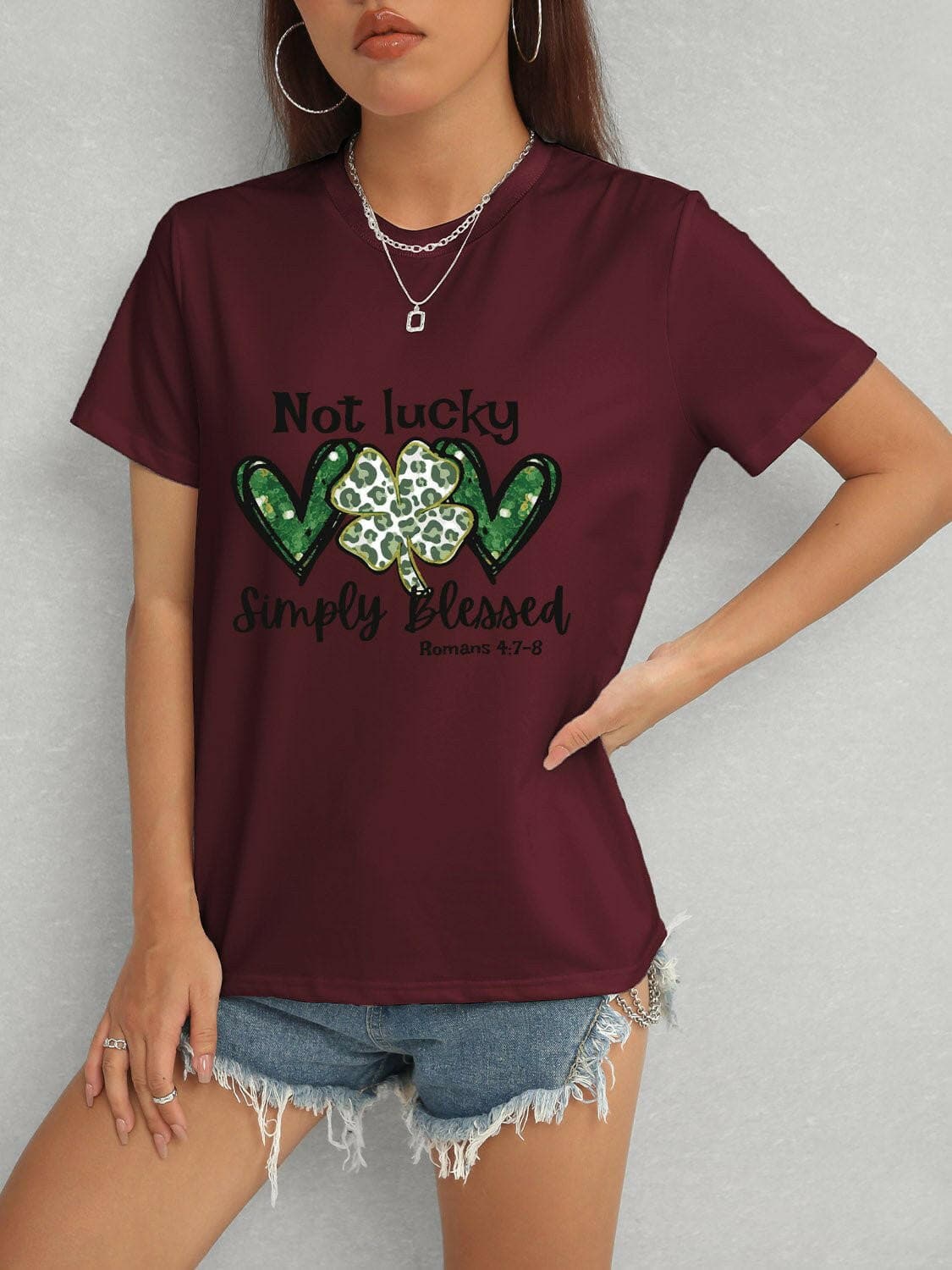 Lucky Clover Round Neck Short Sleeve T-Shirt - Love Salve