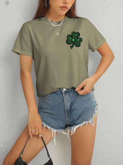 Lucky Clover Round Neck Short Sleeve T-Shirt - Love Salve