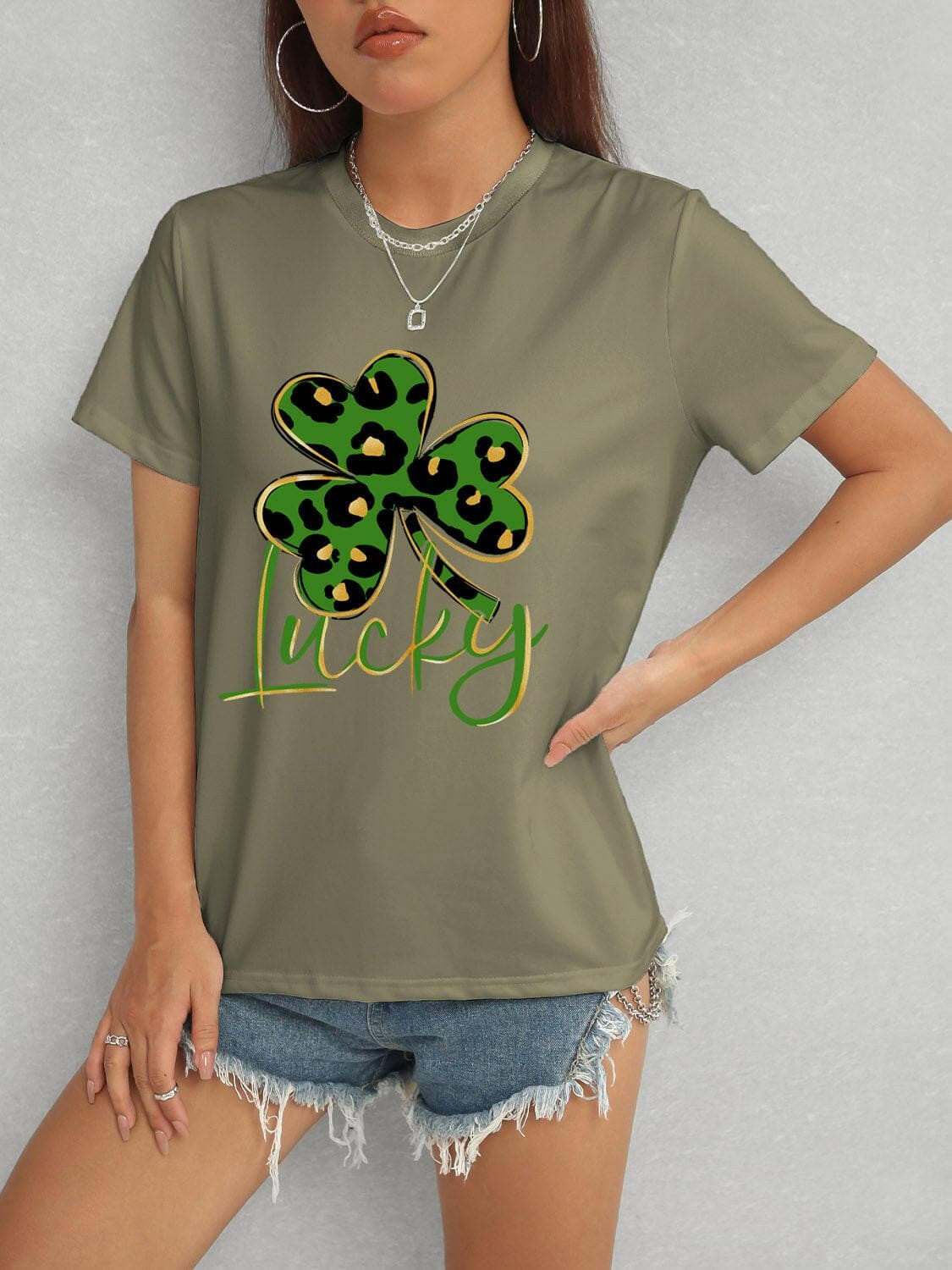 Lucky Clover Round Neck Short Sleeve T-Shirt - Love Salve