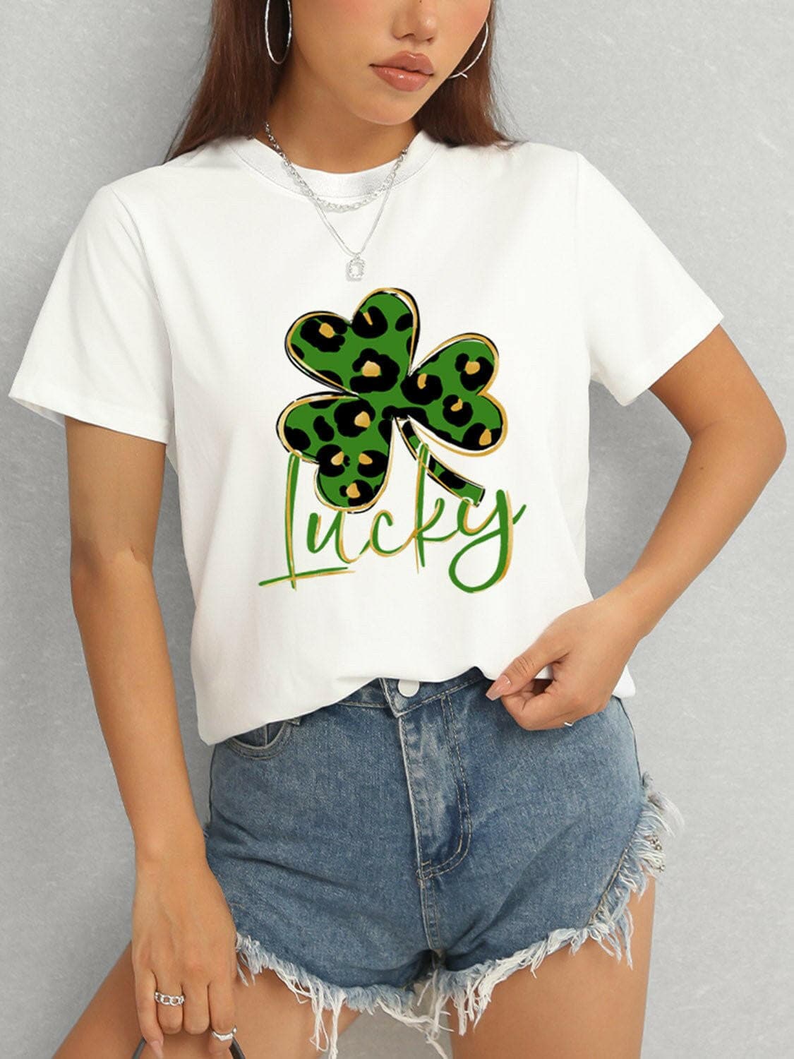 Lucky Clover Round Neck Short Sleeve T-Shirt - Love Salve