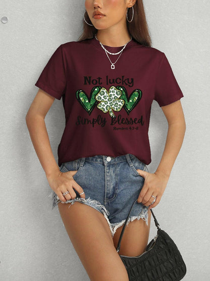 Lucky Clover Round Neck Short Sleeve T-Shirt - Love Salve