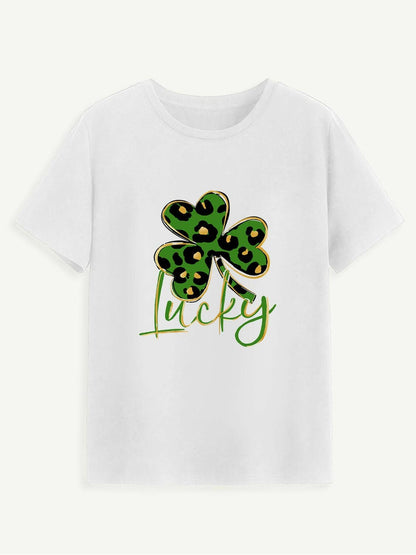 Lucky Clover Round Neck Short Sleeve T-Shirt - Love Salve