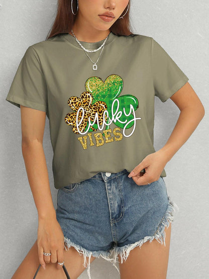 LUCKY VIBES Round Neck Short Sleeve T-Shirt - Love Salve