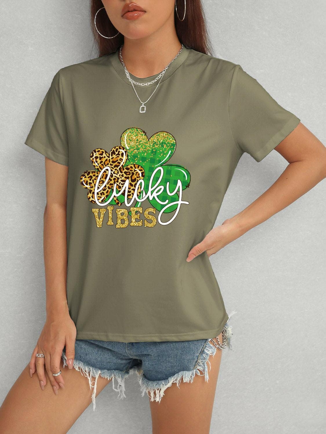 LUCKY VIBES Round Neck Short Sleeve T-Shirt - Love Salve